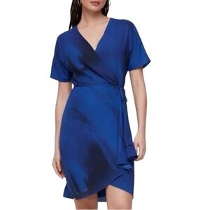 Babaton Wallace blue print short sleeve wrap dress M excellent condition